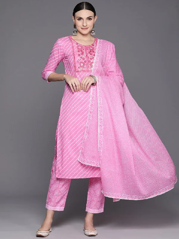 Women's Pink Embroidered Straight Kurta Trousers With Dupatta Set - Indo Era Trousers luxurious high-end Women's Pink Embroidered Straight Kurta Trousers With Dupatta Set - Indo Era Trousers luxurious high-end