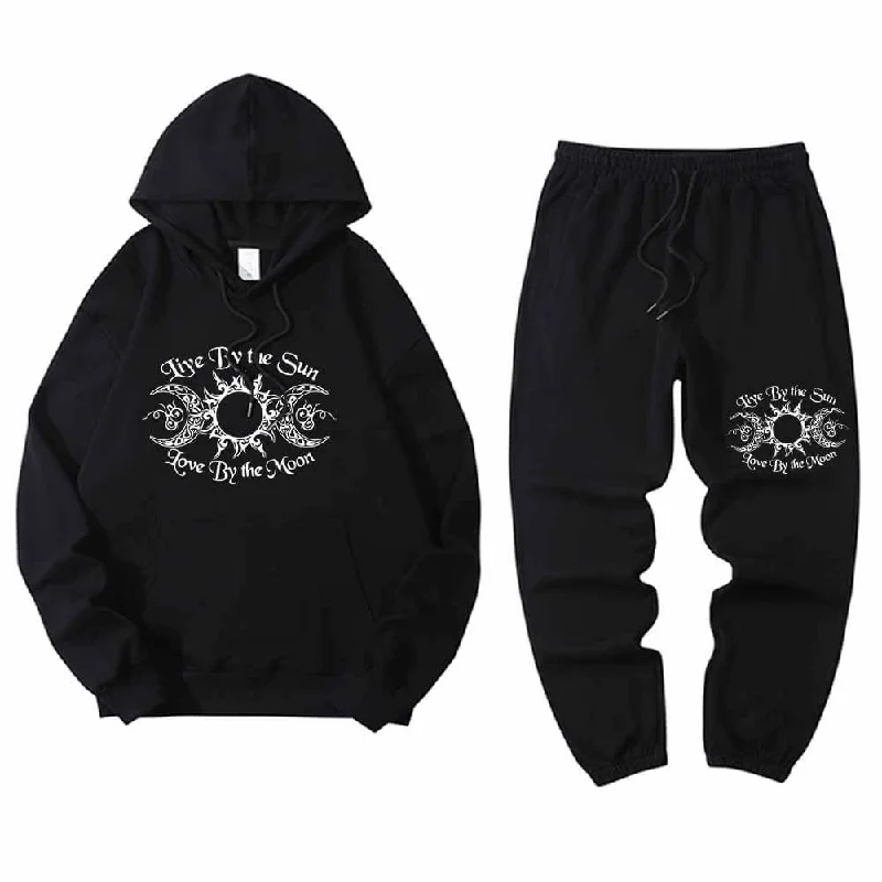 Live By The Sun Crew Collar Hoodie Pants Set Hoodie with Hem Drawcord Adjustable Customizable Live By The Sun Crew Collar Hoodie Pants Set Hoodie with Hem Drawcord Adjustable Customizable
