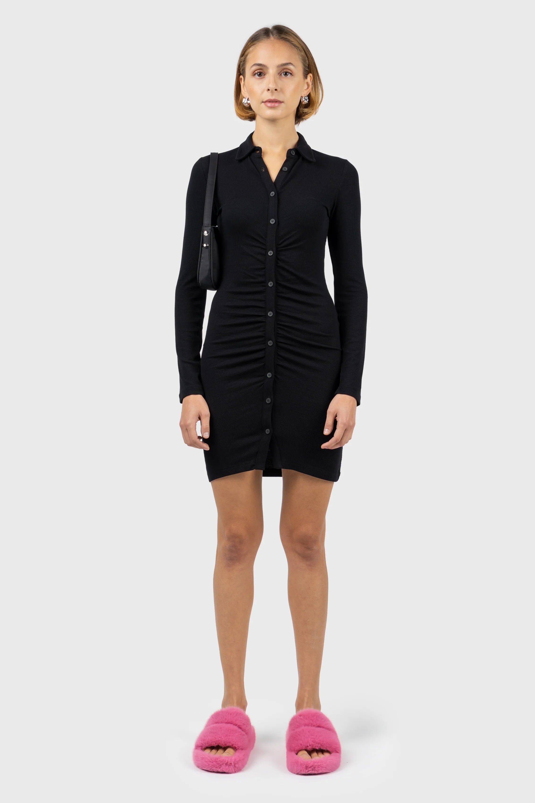 Front Gathering Button Down Dress Tunics Sophisticated sleek