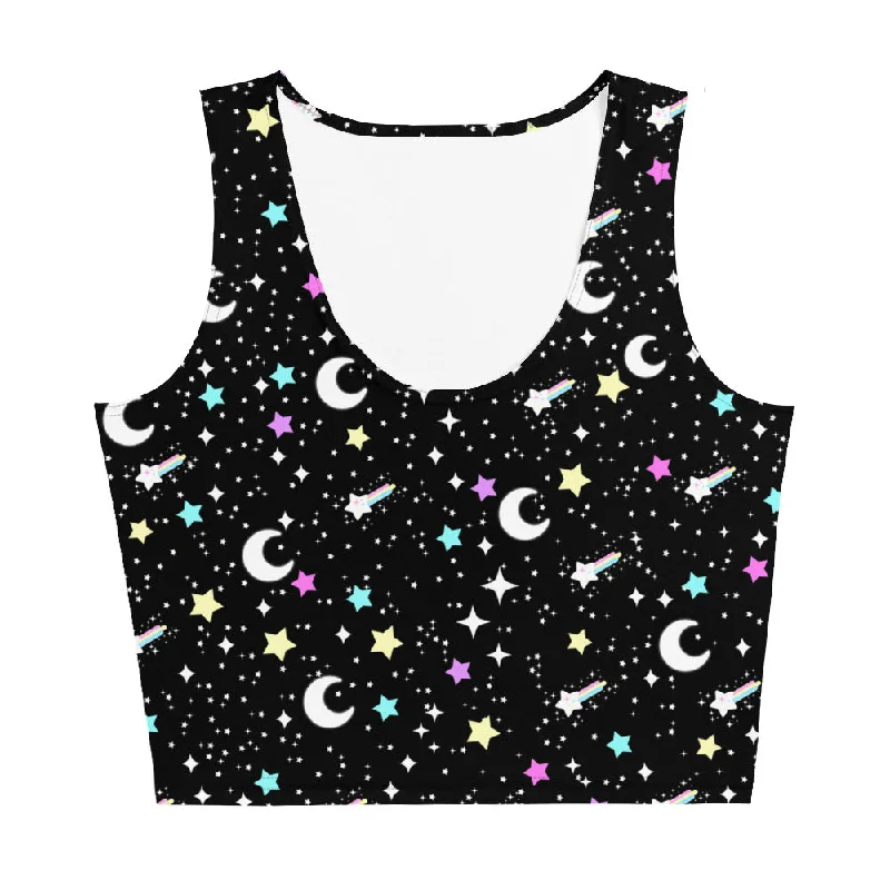 Starry Glitter Black Crop Top Cotton Fabric Linen Fabric Terry Fabric
