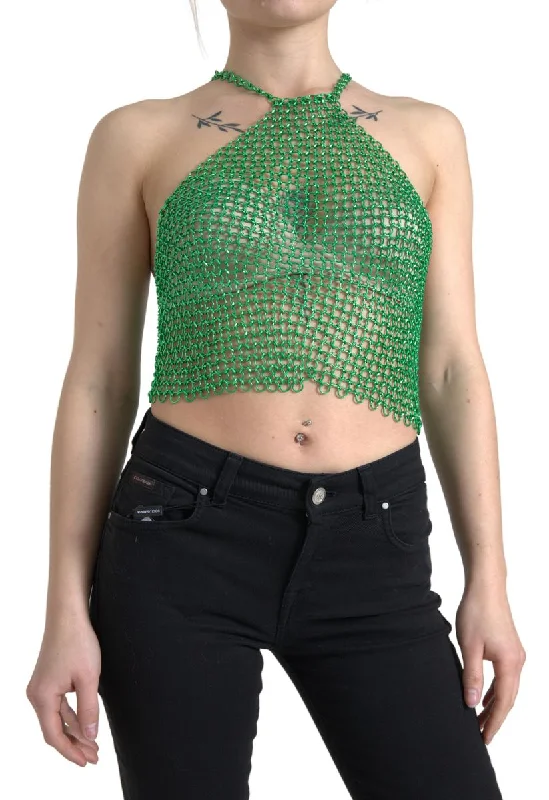 Dolce & Gabbana Emerald Halter Cropped Tank Women's Top playful tank top