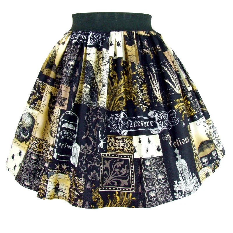 Elastic Waist Pleated Skirt in Edgar Allan Poe Print by Hemet lightweight skirt design