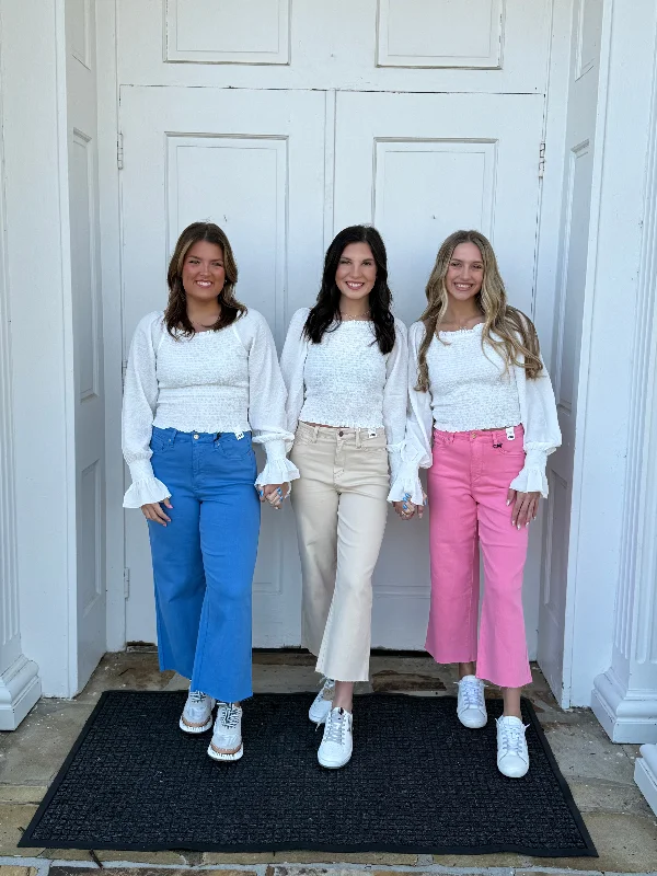White Seersucker Long Sleeve Crop Top Thin Crop Top Open Front Quick Dry