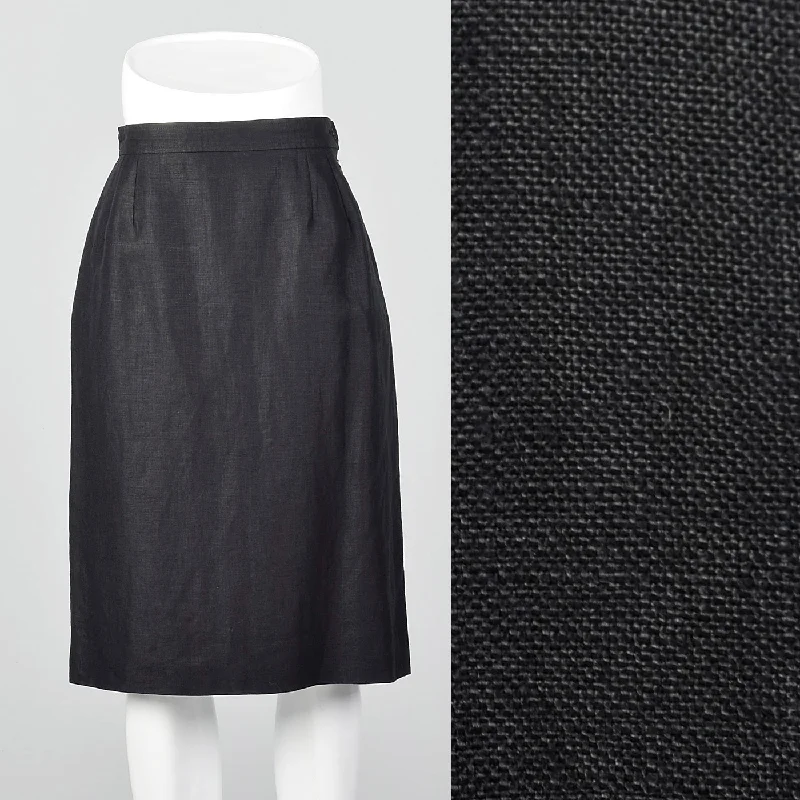 1980s Yves Saint Laurent Rive Gauche Black Linen Pencil Skirt athletic skirt fit