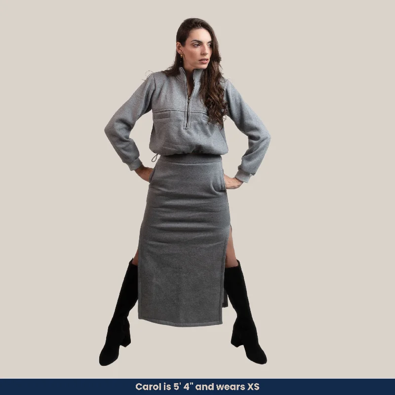 Victoria - Soft Fleece High-Neck Top and Long-Length Pencil Skirt Set (2-Piece Set) wrap skirt elegant Victoria - Soft Fleece High-Neck Top and Long-Length Pencil Skirt Set (2-Piece Set) wrap skirt elegant