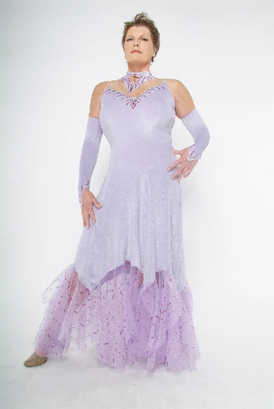 Orchid Glitter Stretch Velvet Ballroom Dress with Organza Flounces on Sale-Orchid Fantasy Tunics Stylish elegant