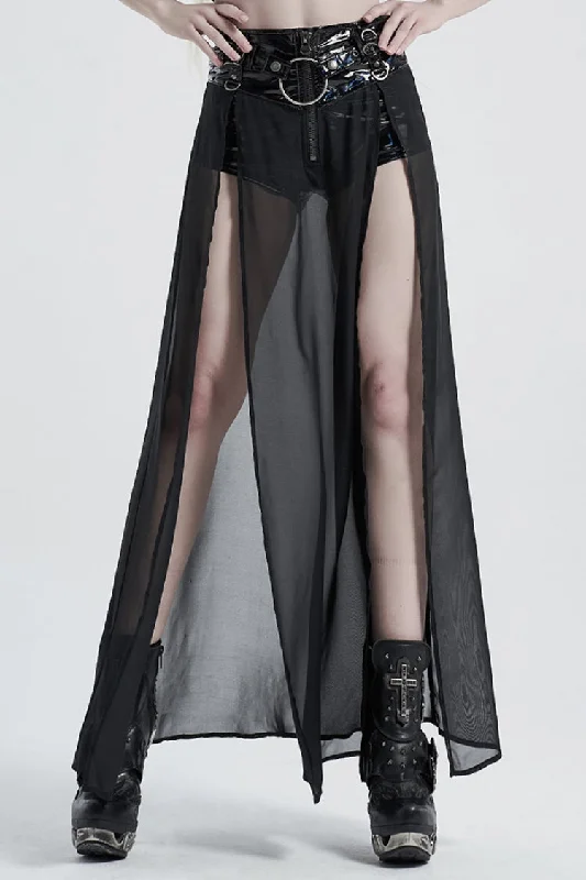 Fake Two Pieces PU Leather Stitching Sheer Women's Steampunk Skirt 2 Colors velvet skirt plush Fake Two Pieces PU Leather Stitching Sheer Women's Steampunk Skirt 2 Colors velvet skirt plush