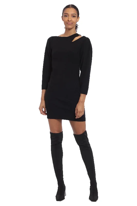 Long Sleeve Black Sweater Dress Collared Crew Neck Turtle Neck