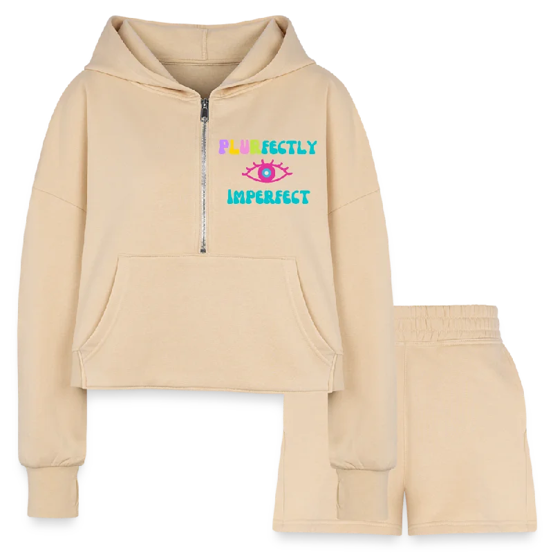 PLURfectly Imperfect Crop Hoodie & Short Set Hoodie with Stripes Bold Sporty