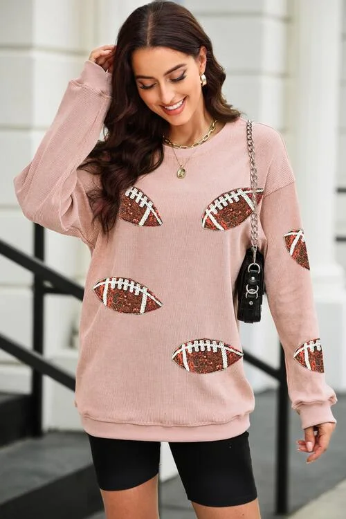 Hazel Blues® |  Sequin Football Patch Corduroy Sweatshirt Hoodie with Emblem Brand Identity
