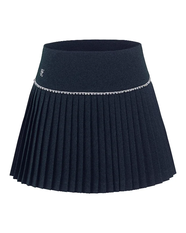 [FL Signature] Pearl & Bead Flare Pleated Skirt - Navy seamless skirt comfort