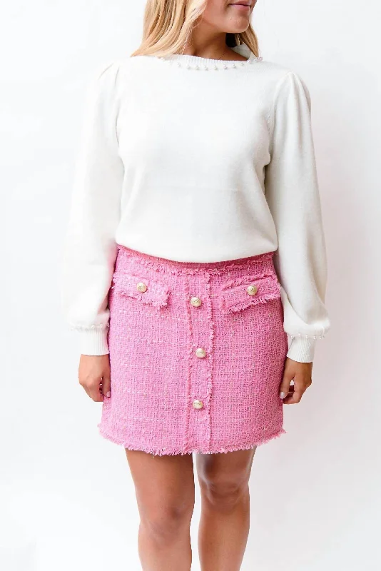 Luciana Sweater In Ivory Lace Blend Ribbed Blend Corduroy Blend