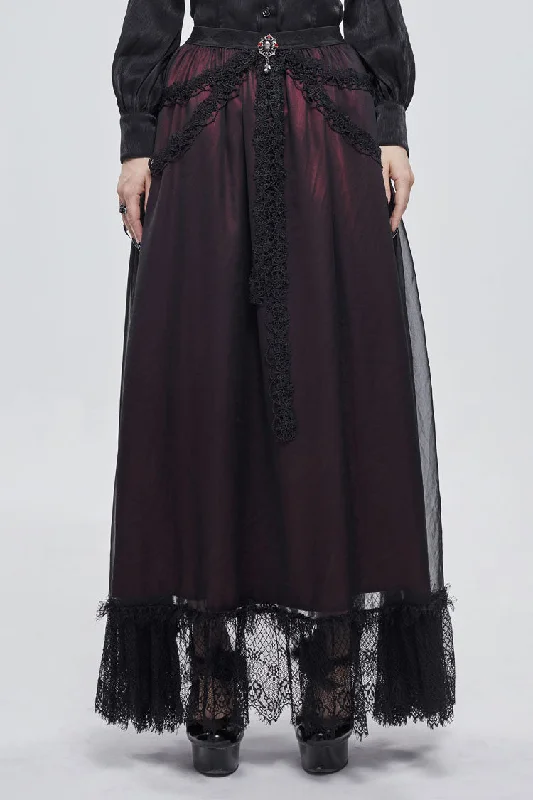 Black/Red Butterfly Lace Pendant Decoration Chiffon Women's Gothic Skirt elastic waist skirt Black/Red Butterfly Lace Pendant Decoration Chiffon Women's Gothic Skirt elastic waist skirt