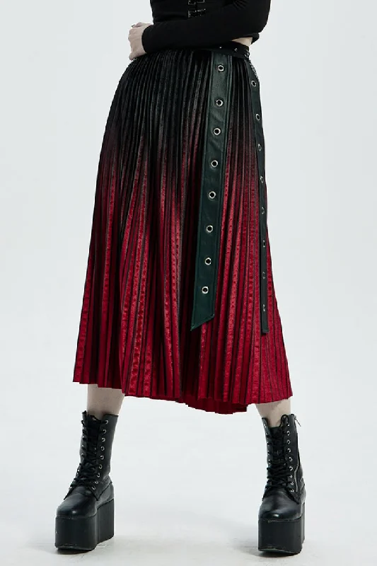 Black/Red Metal Nails Metal Chain Decoration Gradient Women's Steampunk Skirt denim skirt classic Black/Red Metal Nails Metal Chain Decoration Gradient Women's Steampunk Skirt denim skirt classic