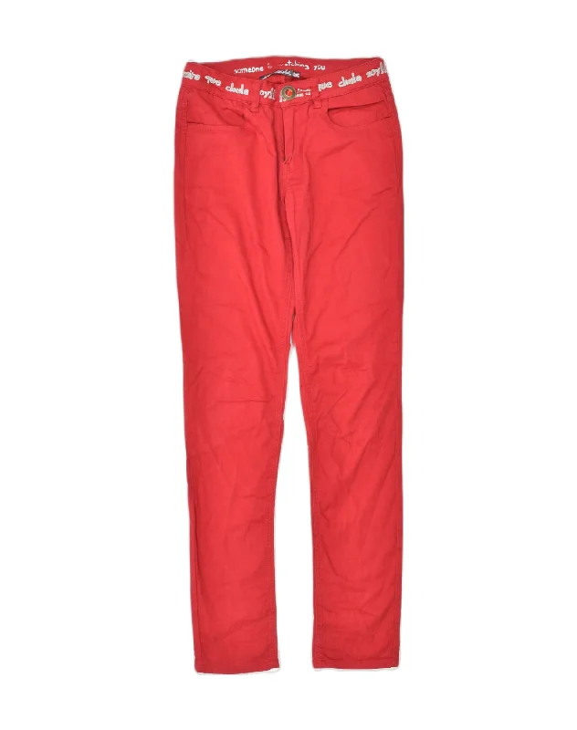 DESIGUAL Womens Slim Casual Trousers W26 L30 Red Cotton Trousers Timeless Classic