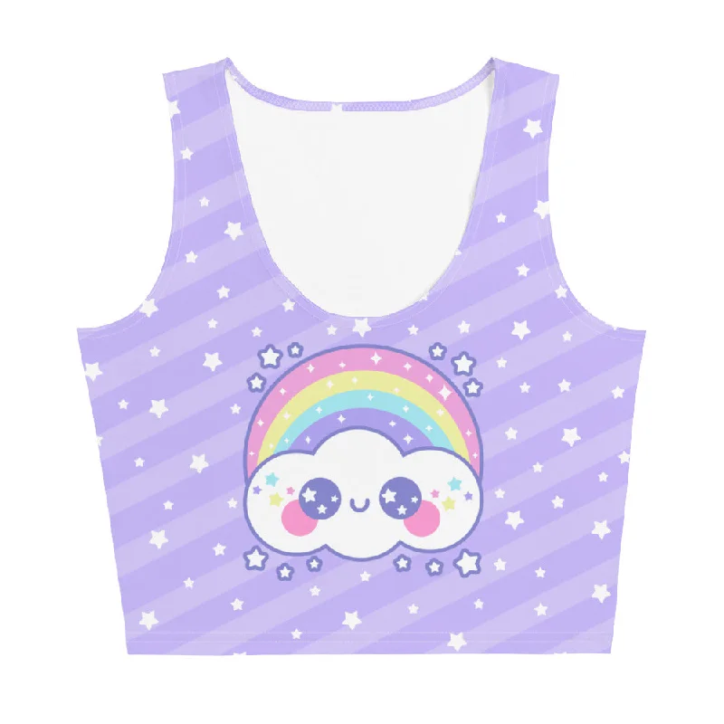 Happy Rainbow Cloud Purple Crop Top Modern Contemporary Chic