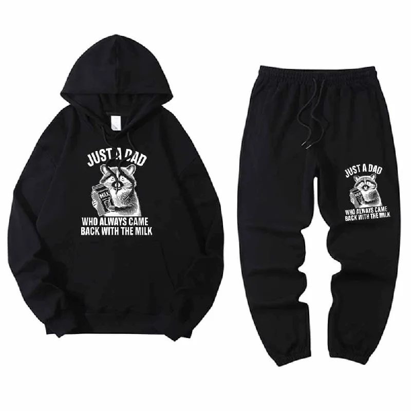 Just A Dad Raccoon Crew Collar Hoodie Pants Set Hoodie Sweatshirt Pullover
