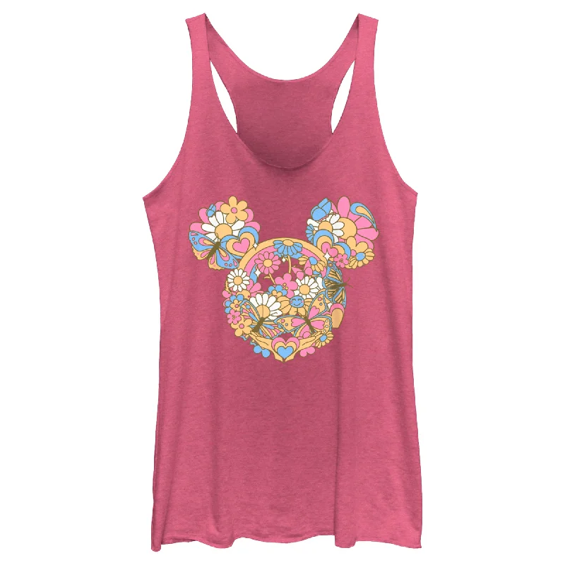 Women's Mickey & Friends Flowers and Butterflies Ears Racerback Tank Top beige tank top