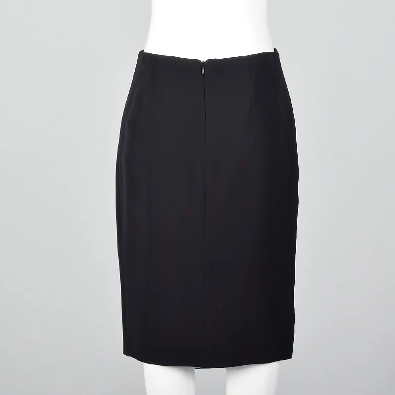 Emanuel Ungaro Black Silk Pencil Skirt with Sheer Silk Ruffle Slit modal blend skirt