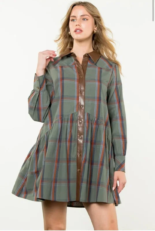 Plaid And Leather Dress Tunics Fall fleece