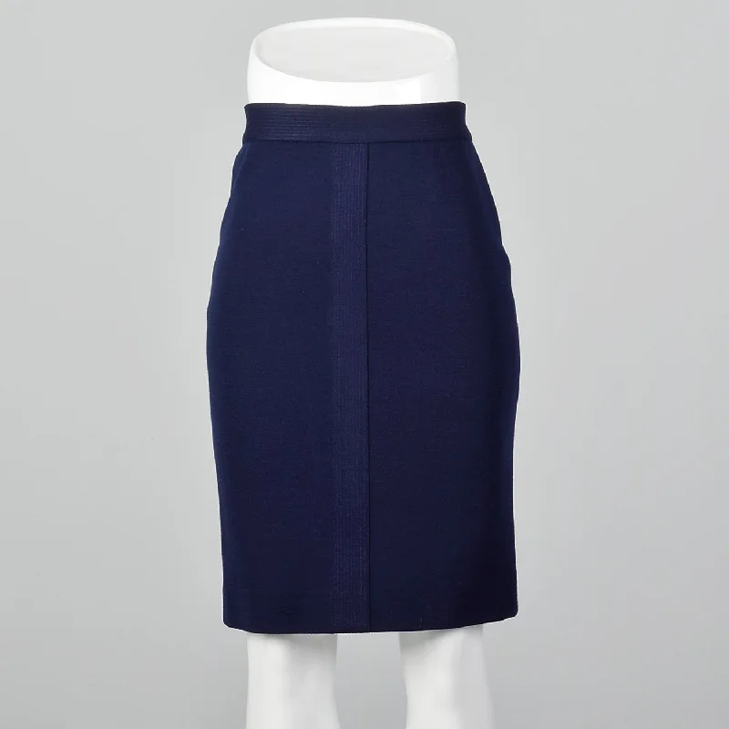 1980s Chanel Navy Blue Knit Pencil Skirt lace skirt intricate