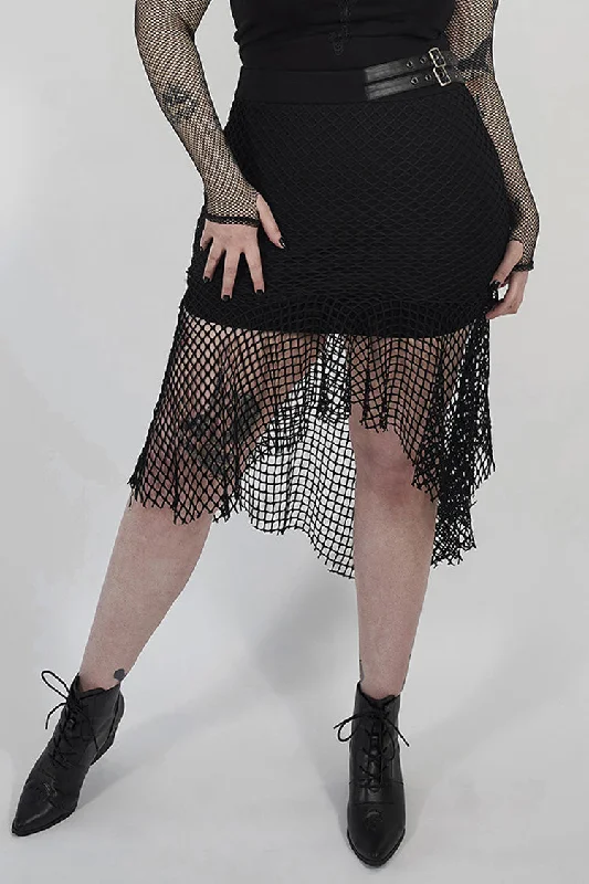 Black Side Leather Clasp Splice Rough Mesh Irregular Hem Plus Size Knit Women's Punk Fishtail Skirt linen skirt natural Black Side Leather Clasp Splice Rough Mesh Irregular Hem Plus Size Knit Women's Punk Fishtail Skirt linen skirt natural