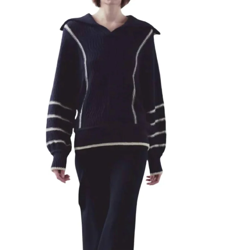 Polo Sweater In Navy Fitted Loose Oversized