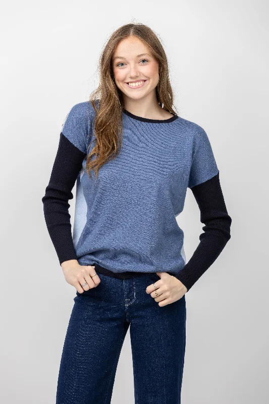Elliott Lauren Color Block Sweater in Blue Mesh Blend Leather Blend Suede Blend