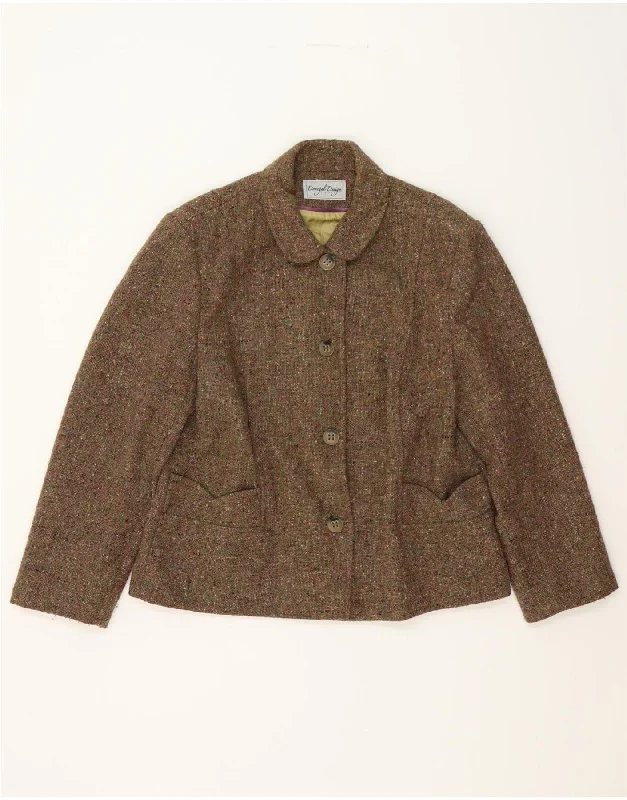 DONEGAL DESIGN Womens 4 Button Blazer Jacket EU 44 XL Brown Hooded Jacket Caped Jacket Shawl Collar Jacket DONEGAL DESIGN Womens 4 Button Blazer Jacket EU 44 XL Brown Hooded Jacket Caped Jacket Shawl Collar Jacket