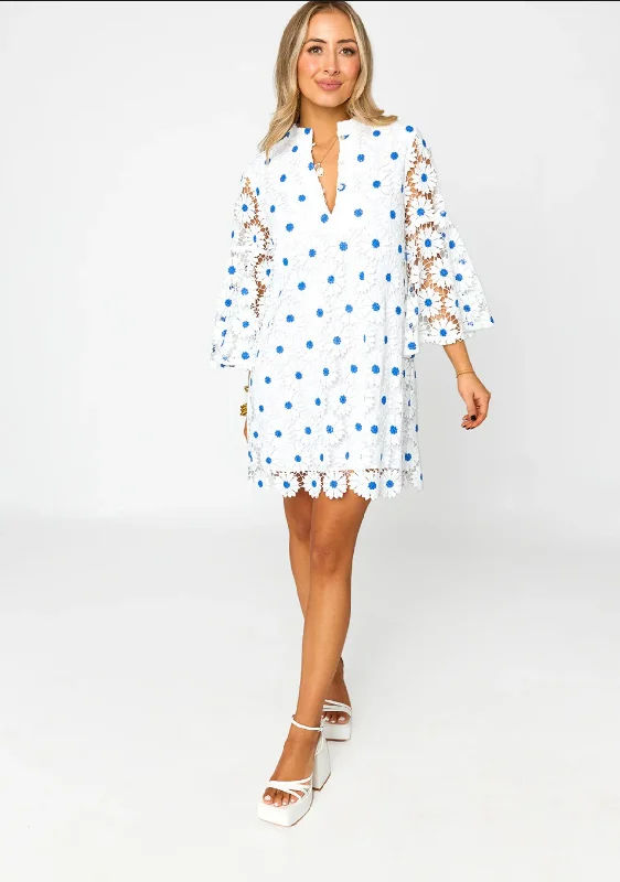 Blue and White Flower Dress Tunics Practical durable