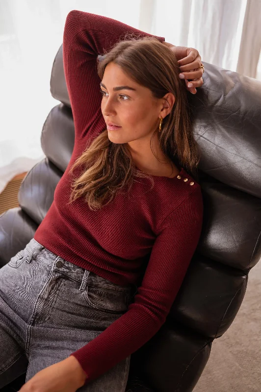 Burgundy Mothy Sweater Stretchy Elastic Breathable