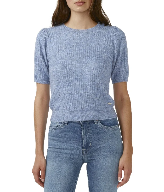 Agata Short Sleeve Sweater Blue Heather Tailored Straight A-Line