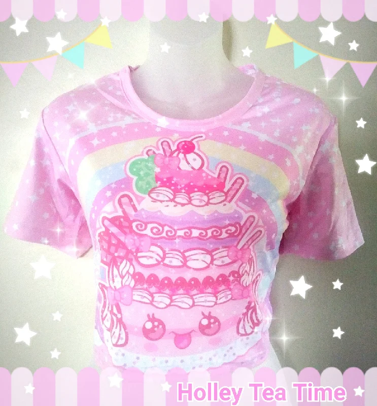 Kawaii Sparkle Cake  Cotton Crop Top [made to order] Polka Dot Checkered Tartan