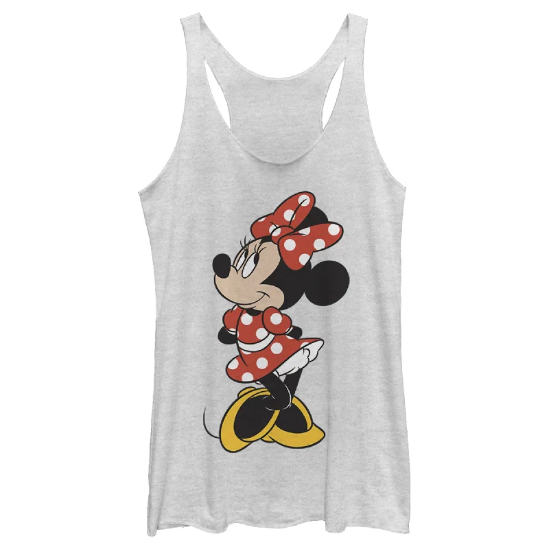 Women's Mickey & Friends Smiling Minnie Mouse Portrait Racerback Tank Top one shoulder tank