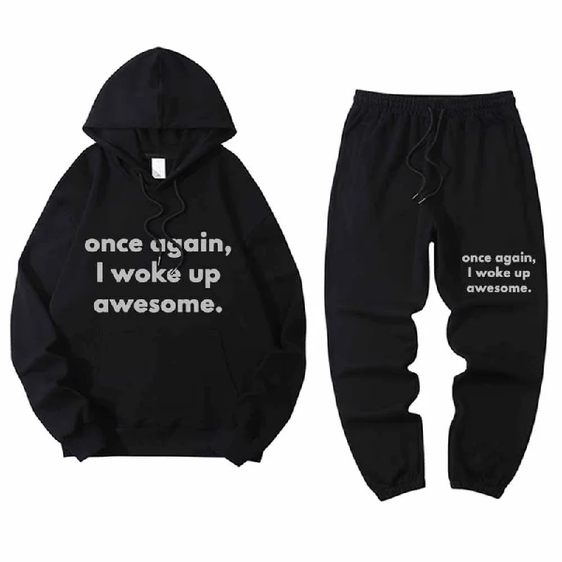 Once Again I Woke Up Awesome Letters Hoodie Pants Set Hoodie with Double Zipper Versatile Adjustable Once Again I Woke Up Awesome Letters Hoodie Pants Set Hoodie with Double Zipper Versatile Adjustable