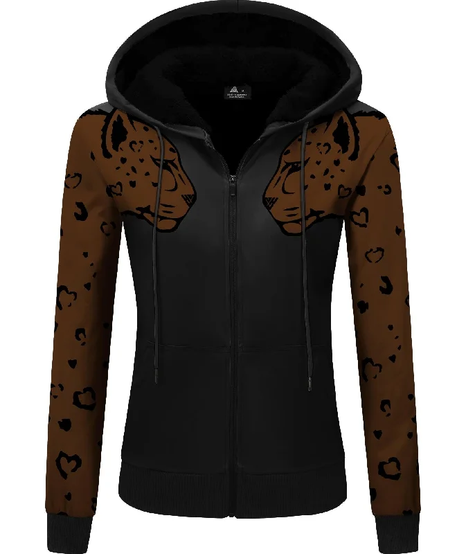 Women's Winter Leopard Printed Fleece Hoodie-ZPK006189 Hoodie with Print Artistic Unique