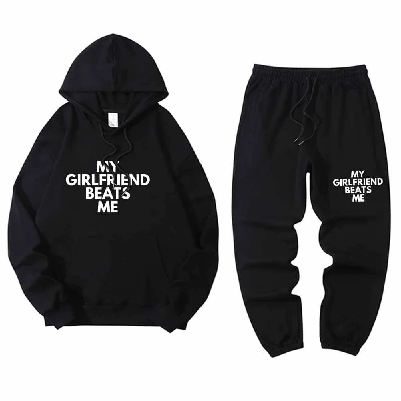 My Girlfriend Beats Me Hoodie Pants Set Hoodie with Zipper Placket Modern Functional My Girlfriend Beats Me Hoodie Pants Set Hoodie with Zipper Placket Modern Functional