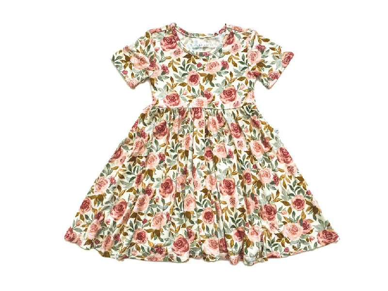 Short Sleeve Twirl Dress - Dusty Pink Floral Tunics Versatile functional