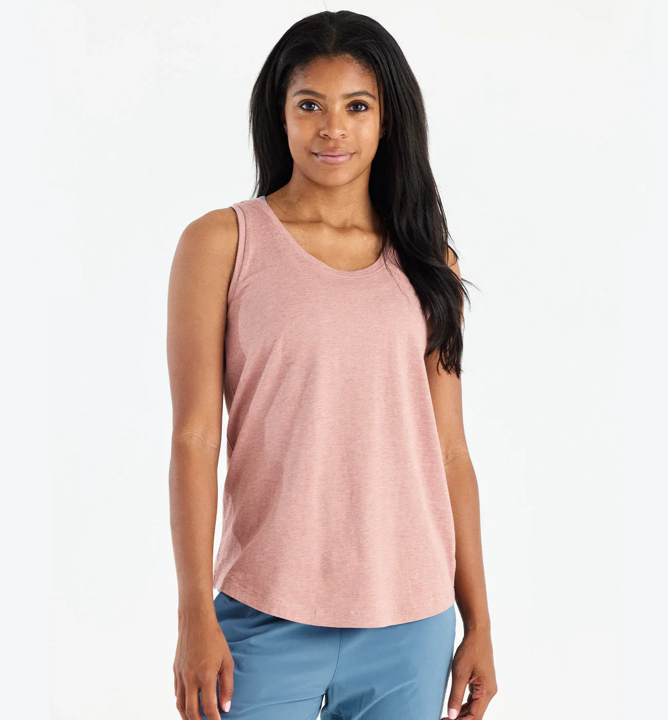 Free Fly Women's Bamboo Heritage Tank in  Heather Light Sangria open back tank