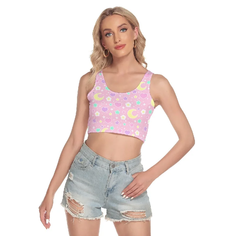 Magical Spring Pink Crop Top Terry Blend Velvet Blend Canvas Blend