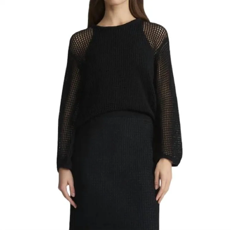 Block Mesh Stitch Sweater In Black Neon Metallic Matte