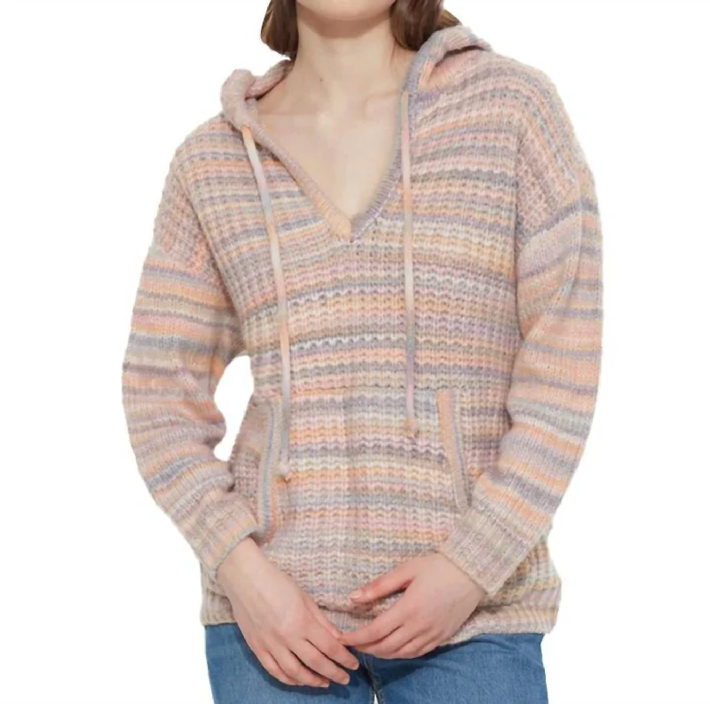 Space Dye Hooded Sweater In Pastel Rainbow Velvet Chenille Corduroy