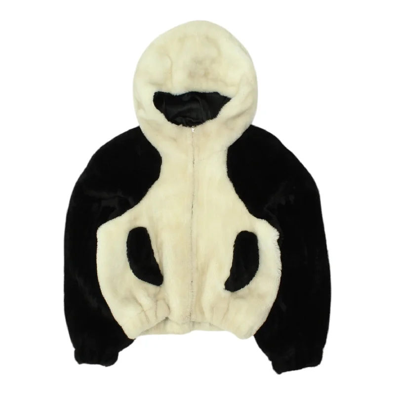 Thierry Mugler Womens Beige Black Faux Fur Hooded Jacket | Vintage Designer Coat Anorak Shell Jacket Lightweight Jacket Thierry Mugler Womens Beige Black Faux Fur Hooded Jacket | Vintage Designer Coat Anorak Shell Jacket Lightweight Jacket