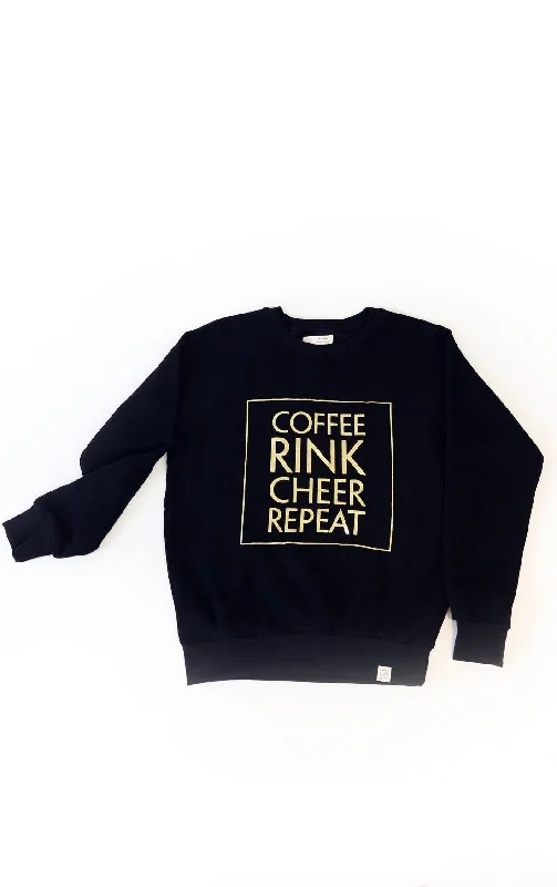 Coffee Rink Cheer Repeat Sweatshirt Hoodie with Applique Textured Unique
