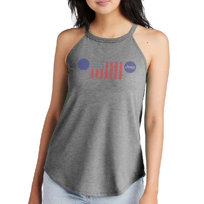 Ladies Jeep® Flag Grille Rocker Tank Top - Grey Triblend flowy tank top