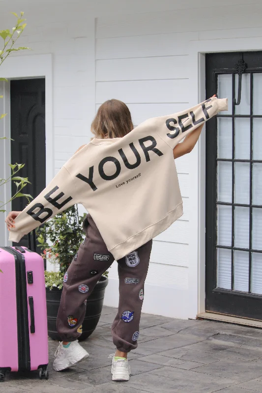 Be Yourself Sweatshirt Hoodie with Mock Neck Collared Structured