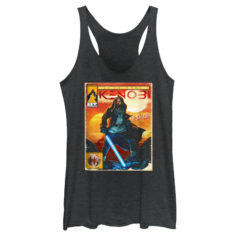 Women's Star Wars: Obi-Wan Kenobi Vintage Comic with Exiled Kenobi Racerback Tank Top silver tank top