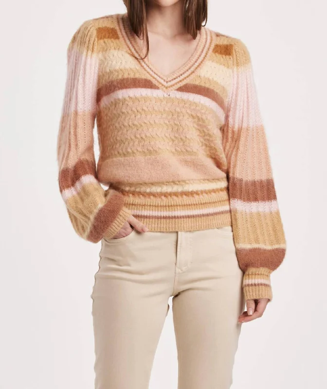 Geneva Puff Sleeve Sweater In Copper Rose Satin Blend Silk Blend Wool Blend