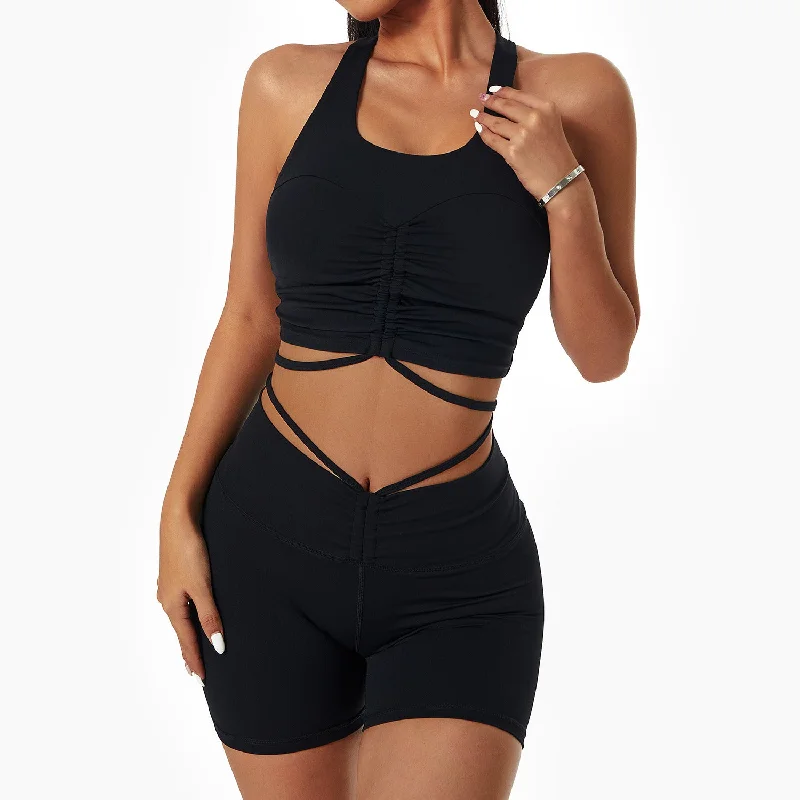 Solid Tank Drawstring Yoga Shorts Suit fashionable tank top