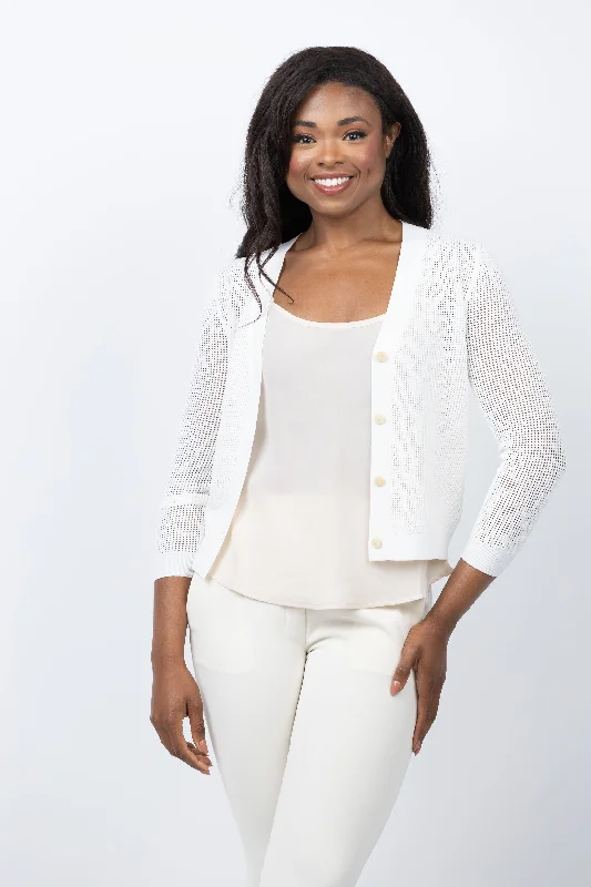 Theory Pointelle Sweater in White Stretchy Elastic Breathable